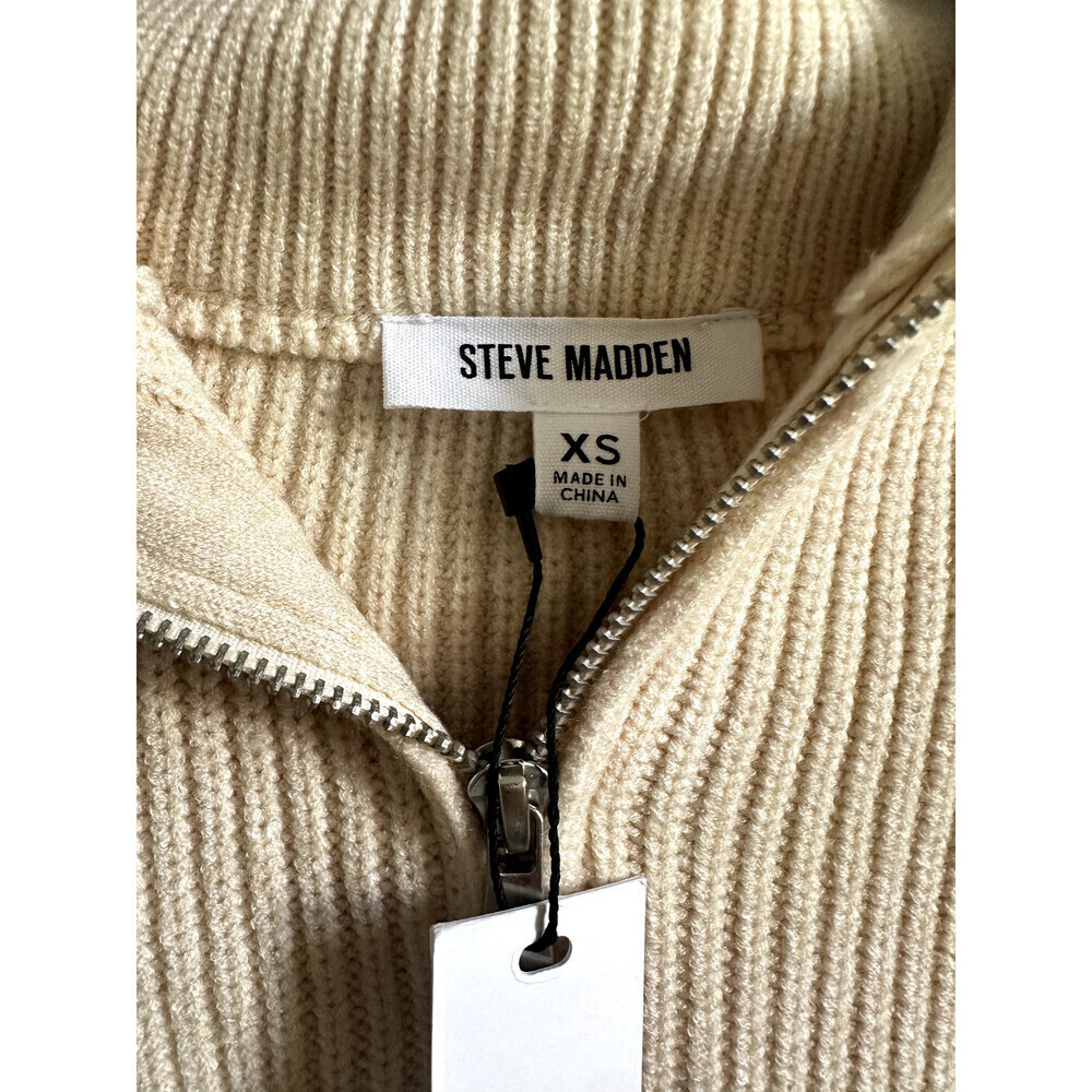 STEVE MADDEN Rowan Quarter Zip Pullover XS Ribbed Sulphur Springs Ivory - Picture 6 of 15